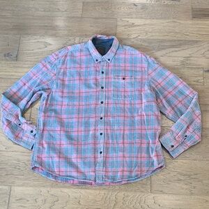 Men's Pink & Blue Plaid Long-Sleeve Button-Down Shirt Size XXL